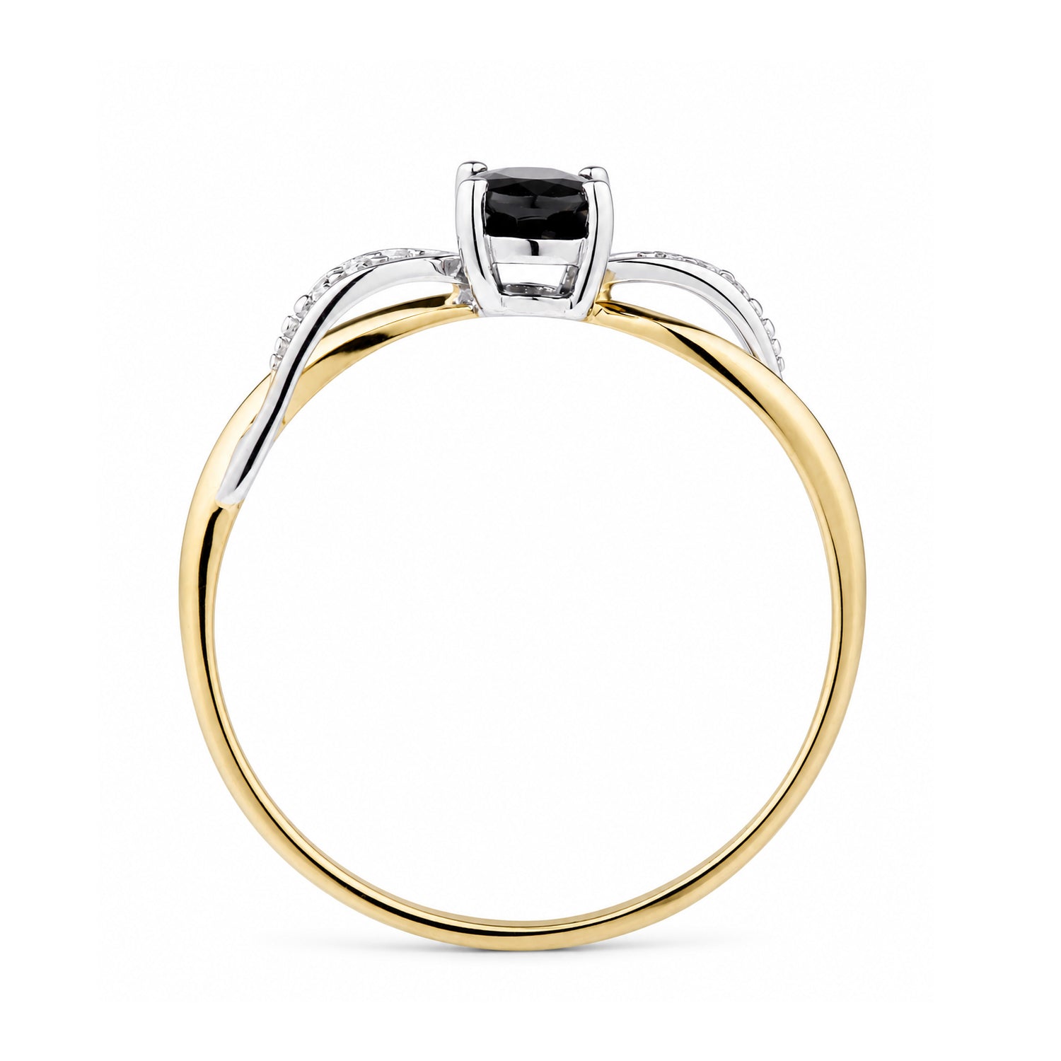 9ct Yellow Gold Sapphire Engagement Ring with Diamond Crossover Shoulders
