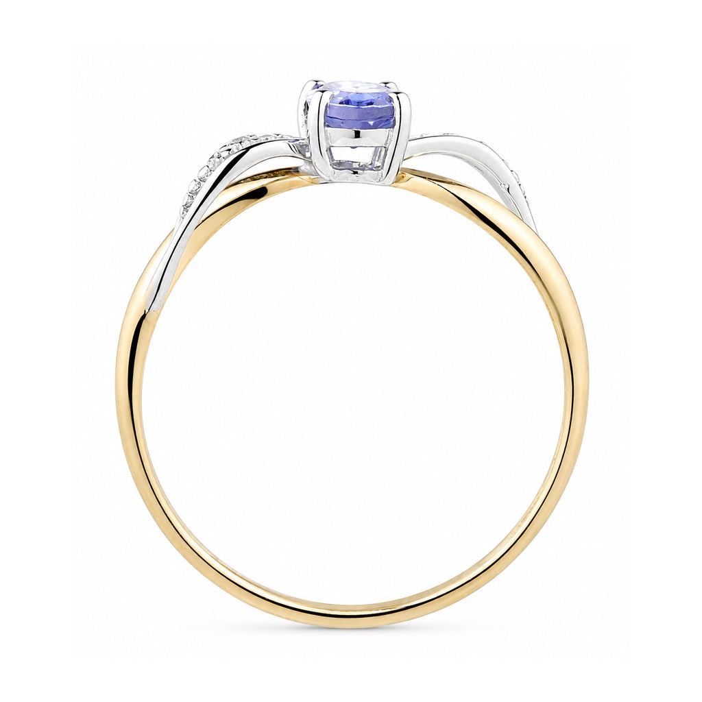 9ct Yellow Gold Tanzanite Engagement Ring with Diamond Crossover Shoulders
