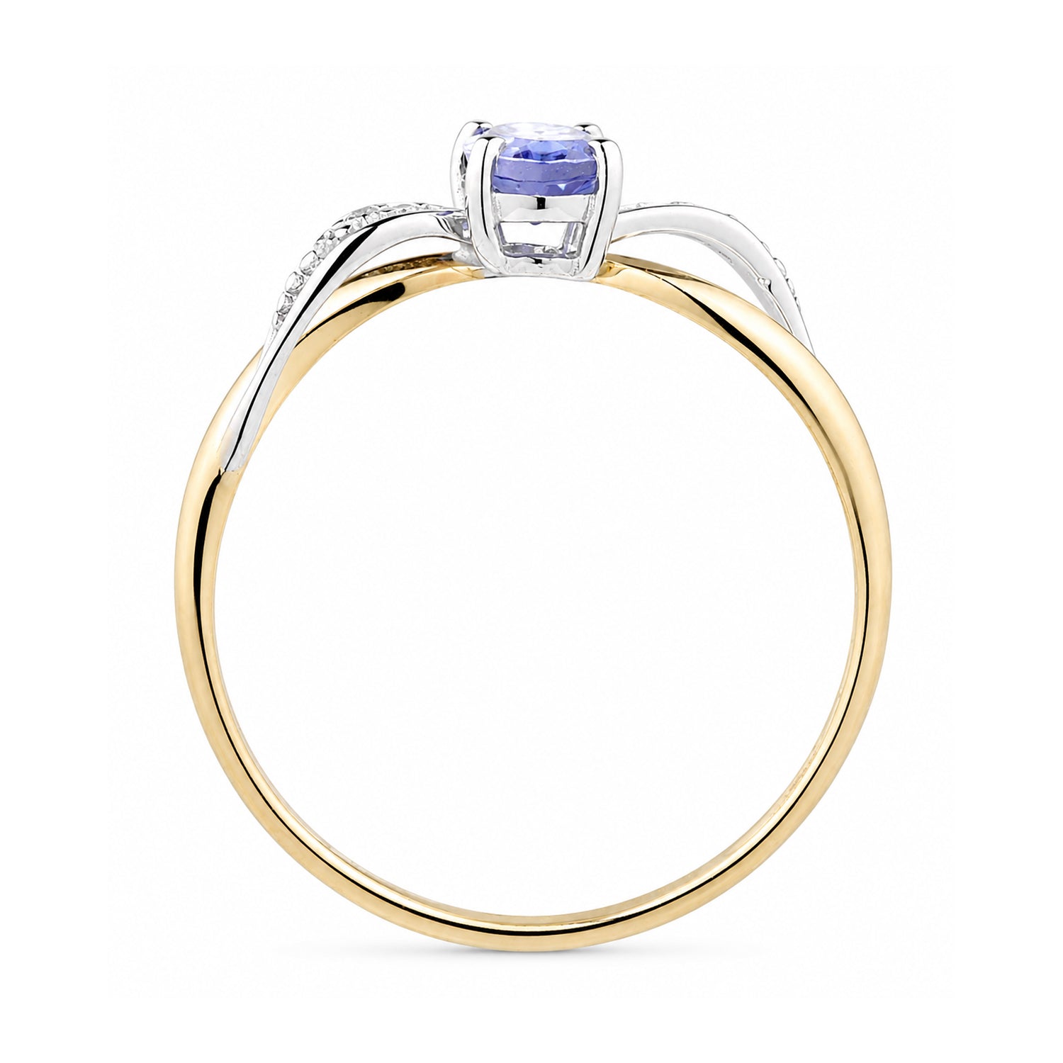 9ct Yellow Gold Tanzanite Engagement Ring with Diamond Crossover Shoulders