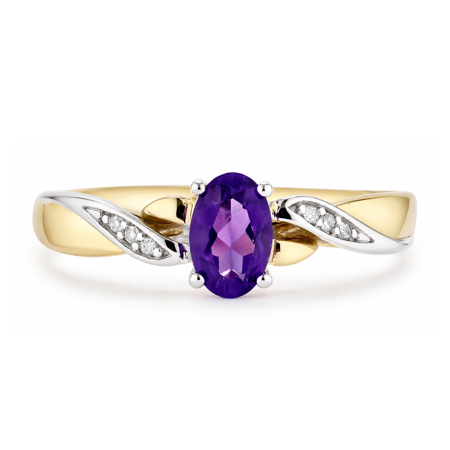 9ct Yellow Gold Amethyst Engagement Ring with Diamond Kiss Shoulders