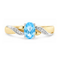 9ct Yellow Gold Blue Topaz Engagement Ring with Diamond Kiss Shoulders