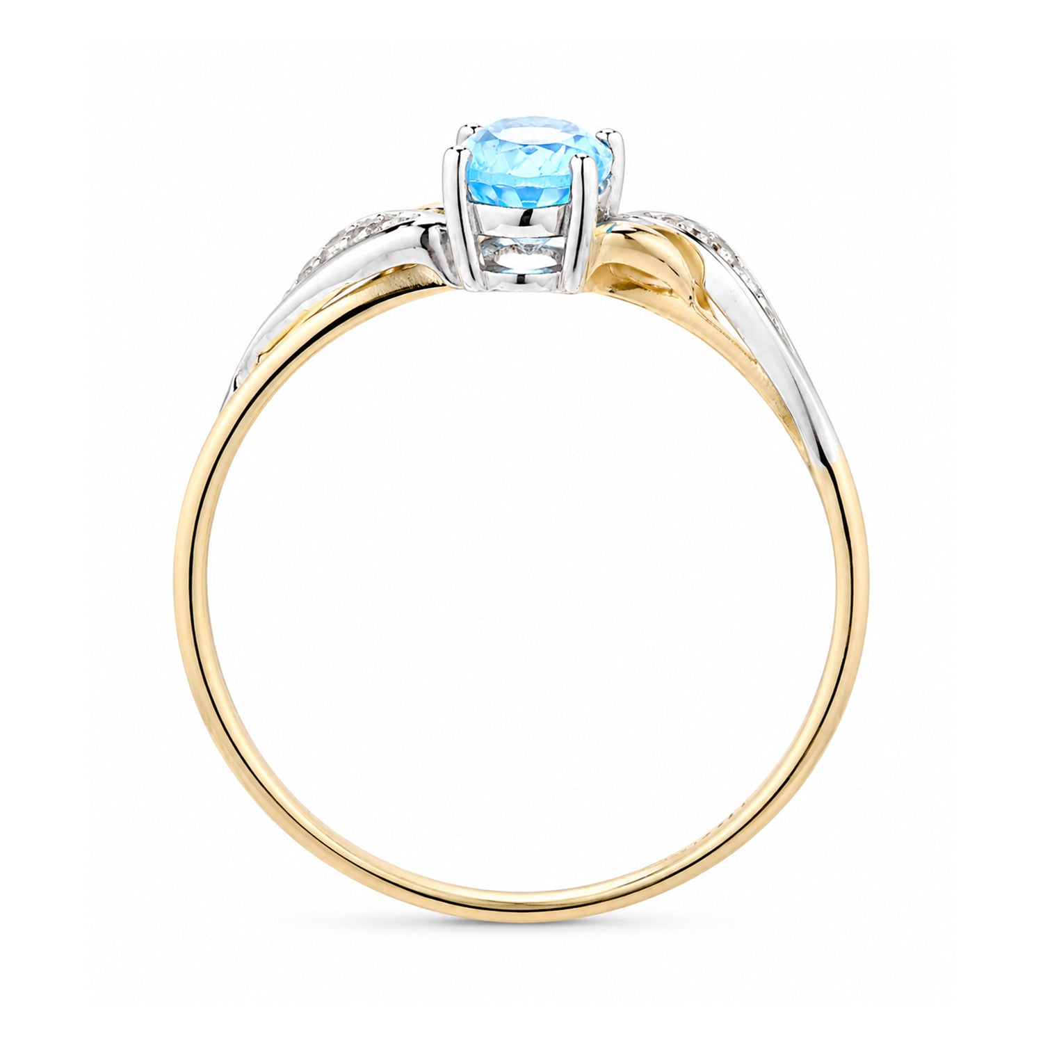 9ct Yellow Gold Blue Topaz Engagement Ring with Diamond Kiss Shoulders