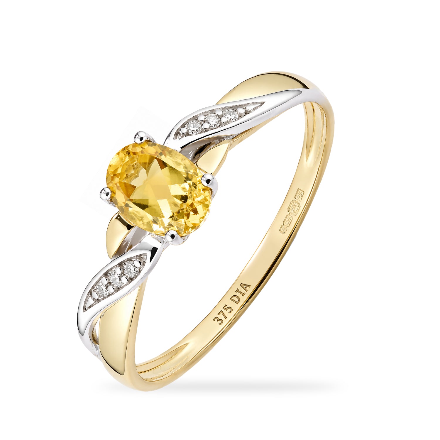 9ct Yellow Gold Citrine Engagement Ring with Diamond Kiss Shoulders