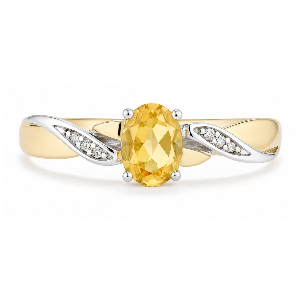 9ct Yellow Gold Citrine Engagement Ring with Diamond Kiss Shoulders