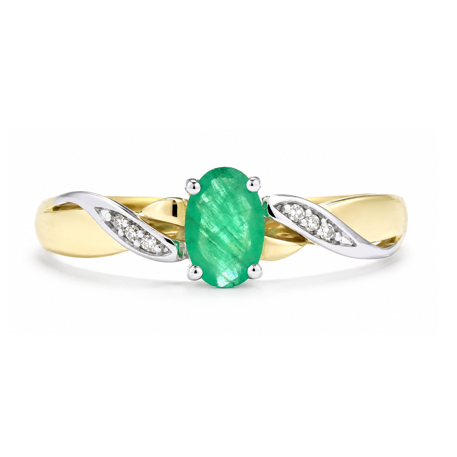 9ct Yellow Gold Emerald Engagement Ring with Diamond Kiss Shoulders