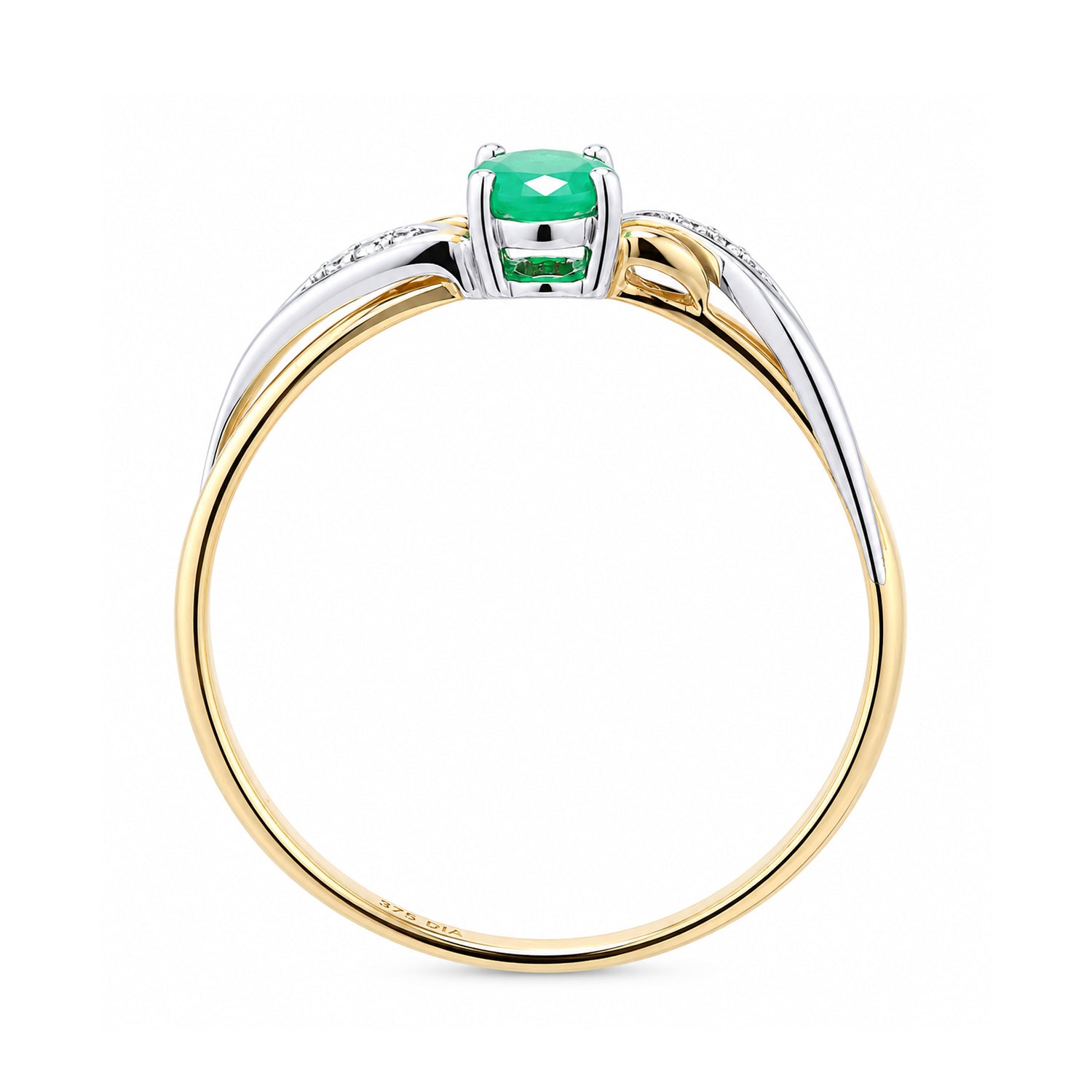 9ct Yellow Gold Emerald Engagement Ring with Diamond Kiss Shoulders