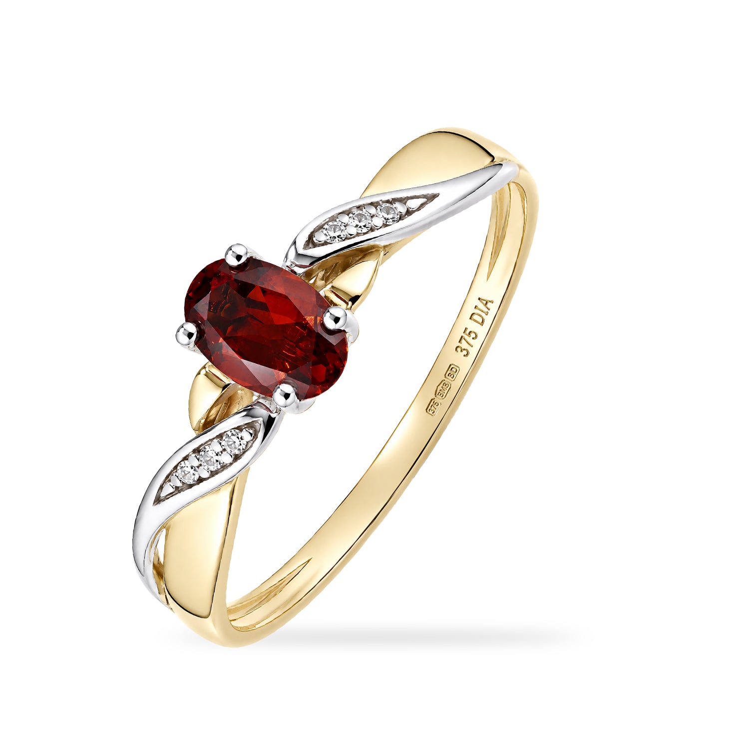 9ct Yellow Gold Garnet Engagement Ring with Diamond Kiss Shoulders