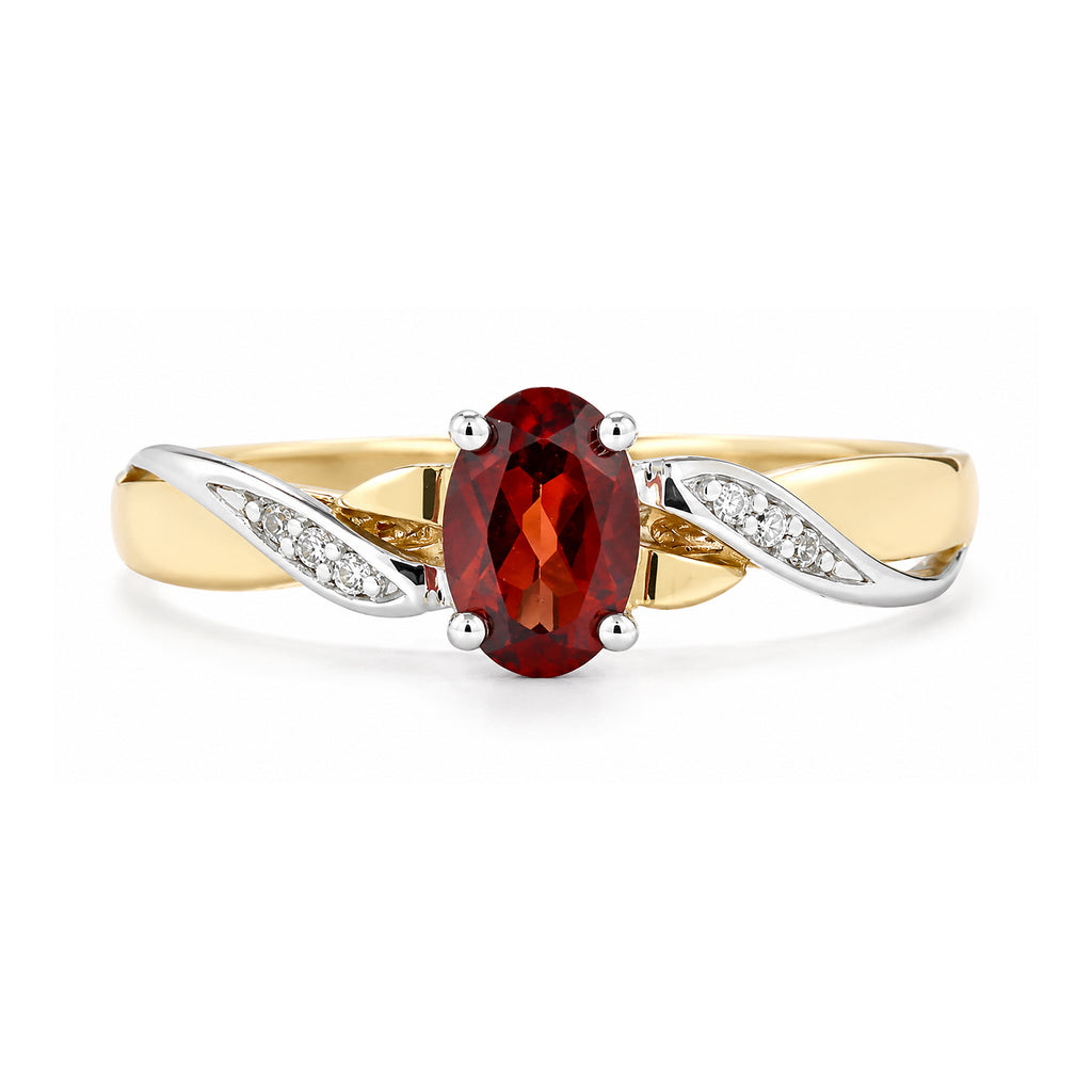 9ct Yellow Gold Garnet Engagement Ring with Diamond Kiss Shoulders