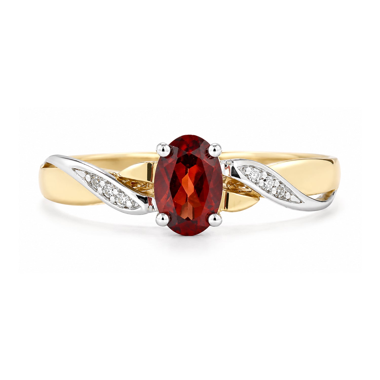 9ct Yellow Gold Garnet Engagement Ring with Diamond Kiss Shoulders