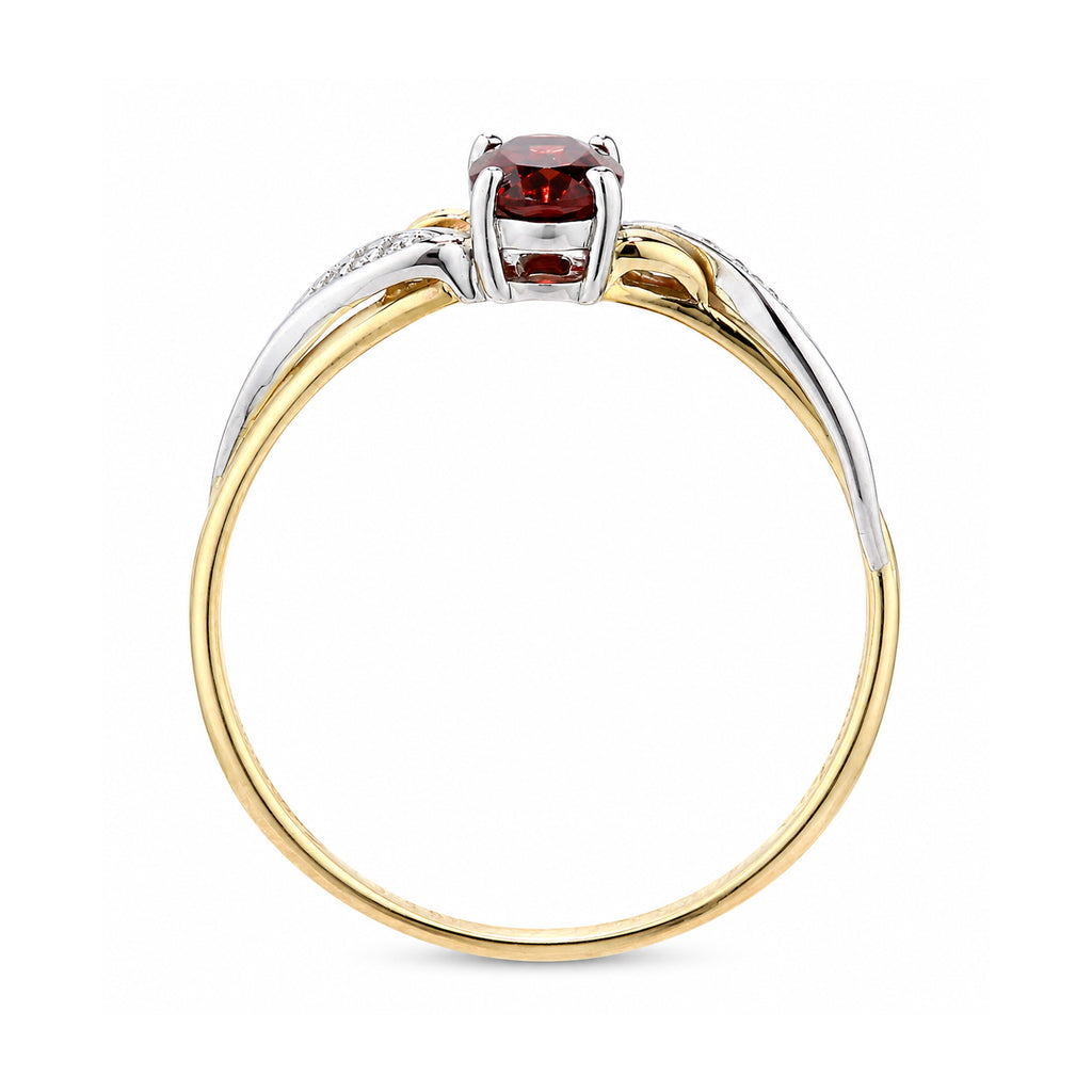 9ct Yellow Gold Garnet Engagement Ring with Diamond Kiss Shoulders
