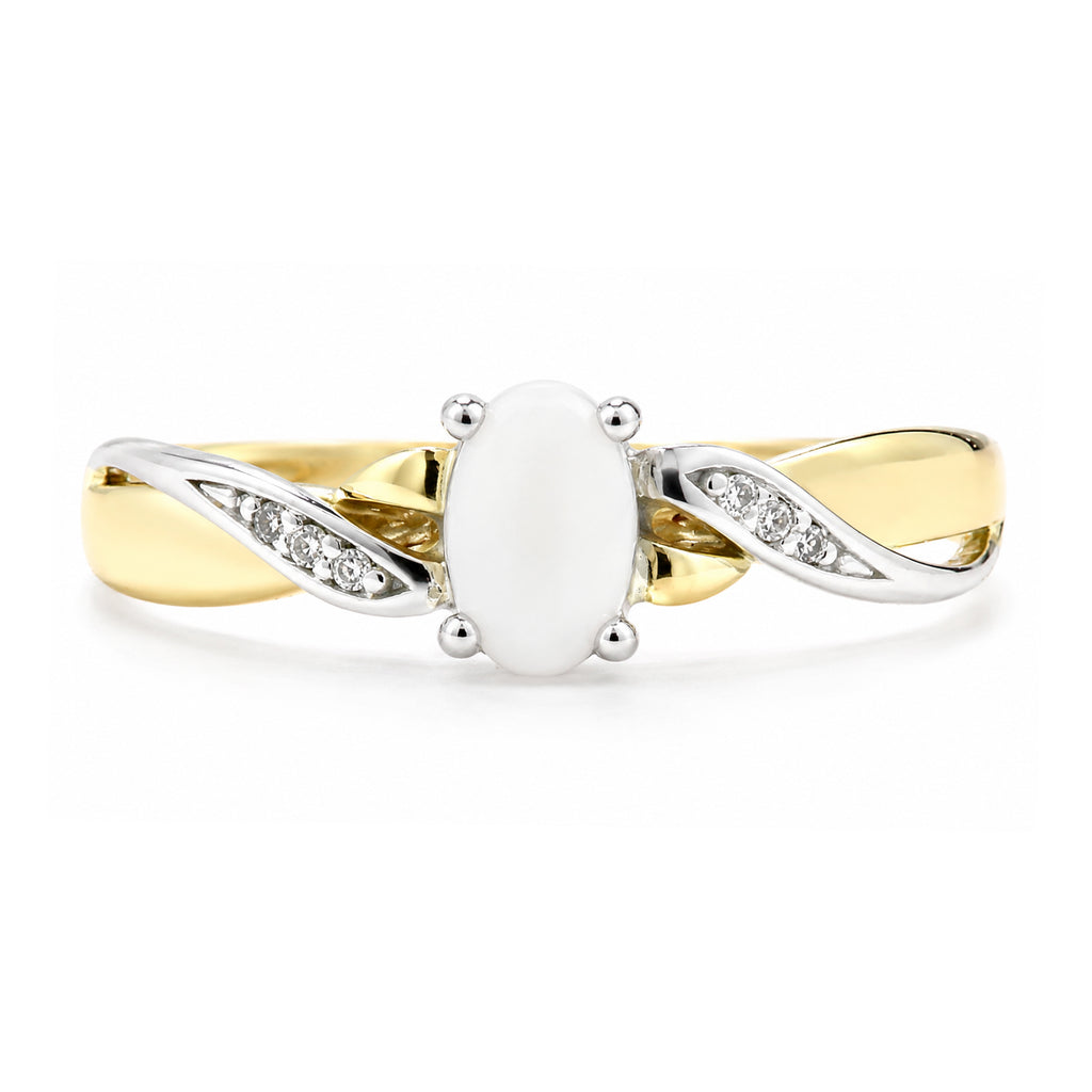 9ct Yellow Gold Opal Engagement Ring with Diamond Kiss Shoulders