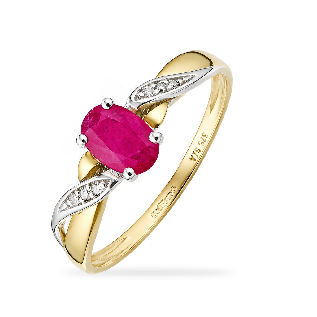 9ct Yellow Gold Ruby Engagement Ring with Diamond Kiss Shoulders