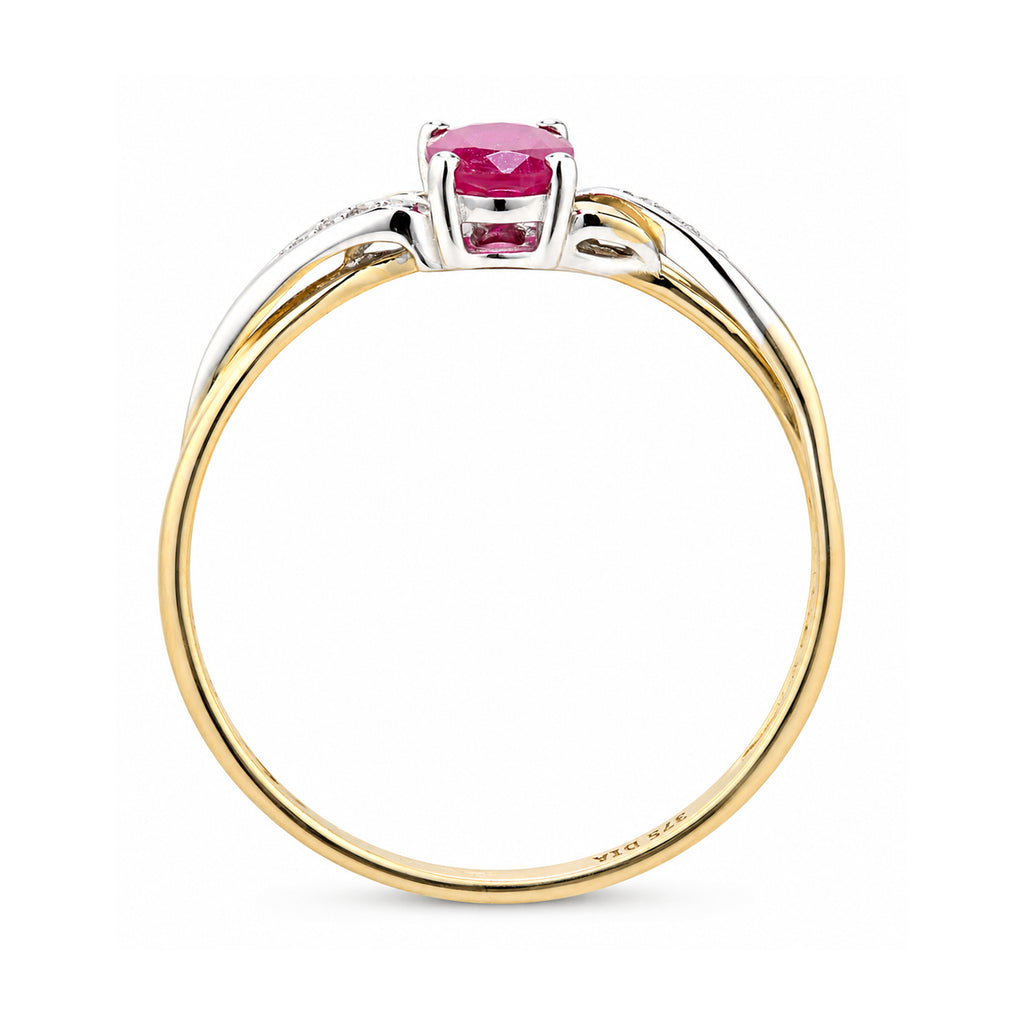 9ct Yellow Gold Ruby Engagement Ring with Diamond Kiss Shoulders