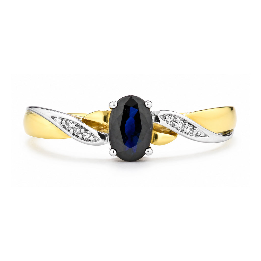 9ct Yellow Gold Sapphire Engagement Ring with Diamond Kiss Shoulders