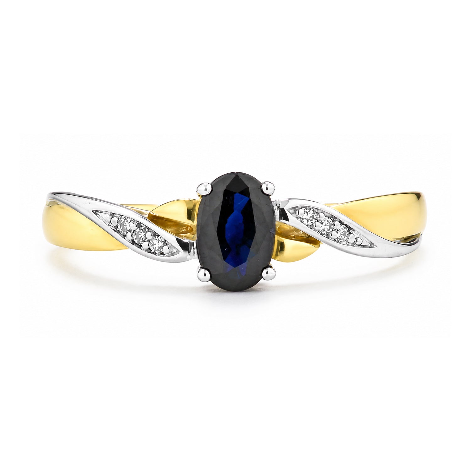 9ct Yellow Gold Sapphire Engagement Ring with Diamond Kiss Shoulders