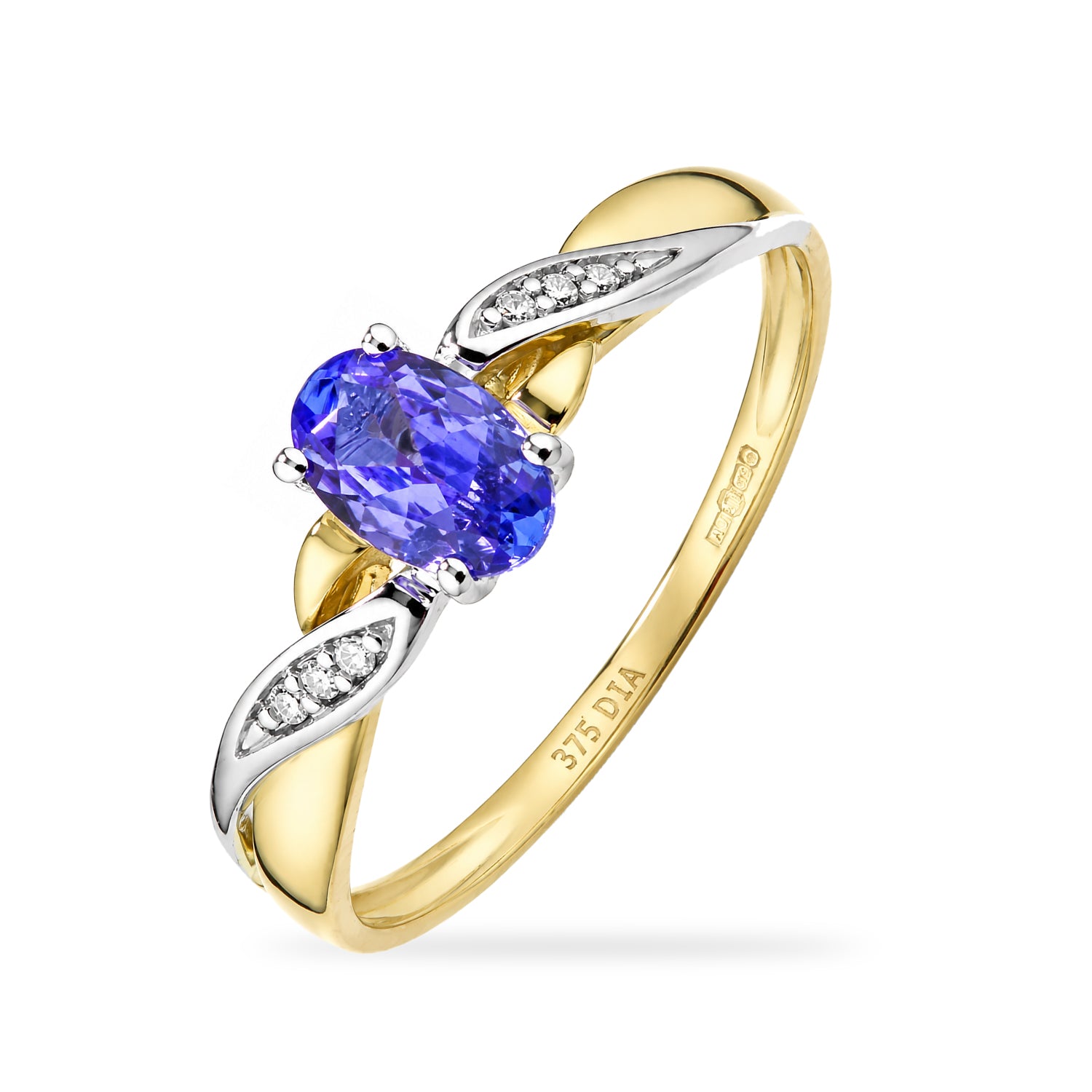 9ct Yellow Gold Tanzanite Engagement Ring with Diamond Kiss Shoulders