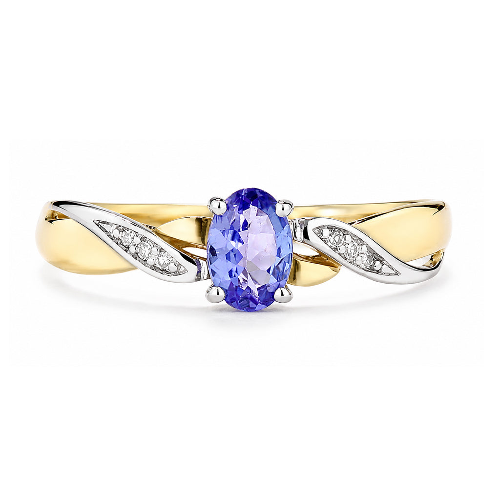 9ct Yellow Gold Tanzanite Engagement Ring with Diamond Kiss Shoulders