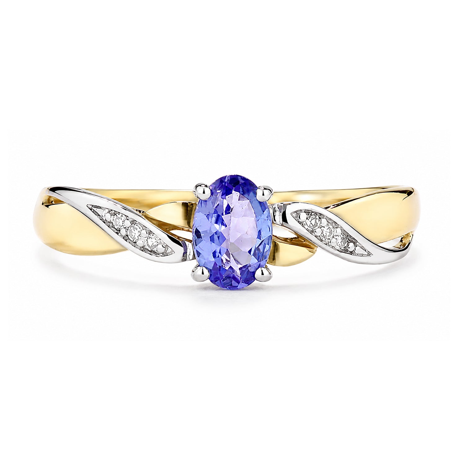 9ct Yellow Gold Tanzanite Engagement Ring with Diamond Kiss Shoulders
