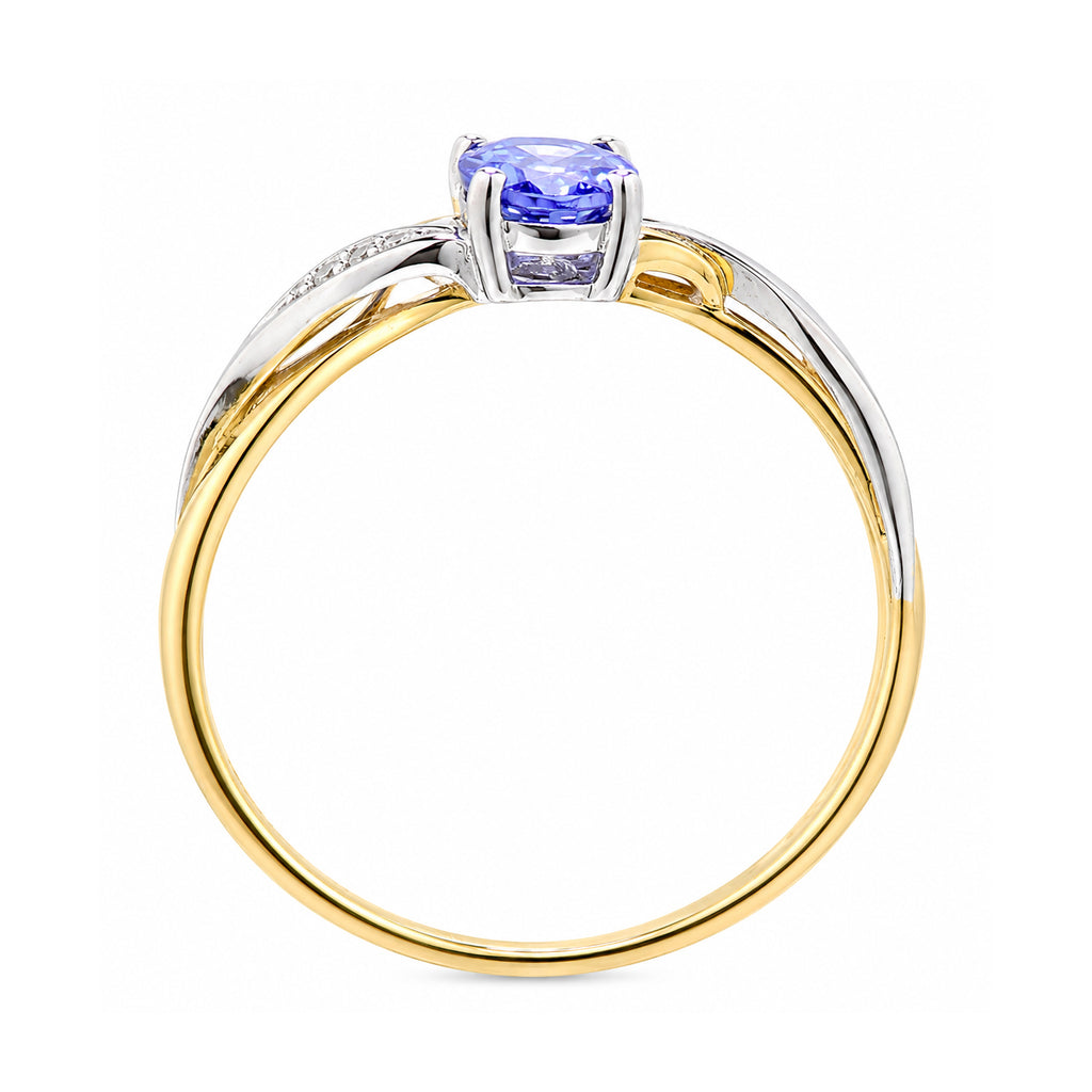 9ct Yellow Gold Tanzanite Engagement Ring with Diamond Kiss Shoulders