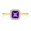 9ct Yellow Gold Cushion Amethyst and Diamond Halo Ring
