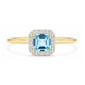9ct Yellow Gold Cushion Blue Topaz and Diamond Halo Ring