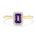 9ct Yellow Gold Amethyst and Diamond Halo Engagement Ring