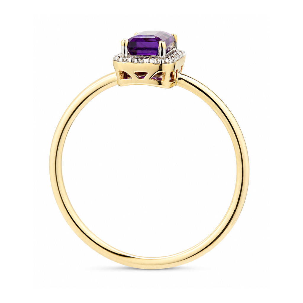 9ct Yellow Gold Amethyst and Diamond Halo Engagement Ring