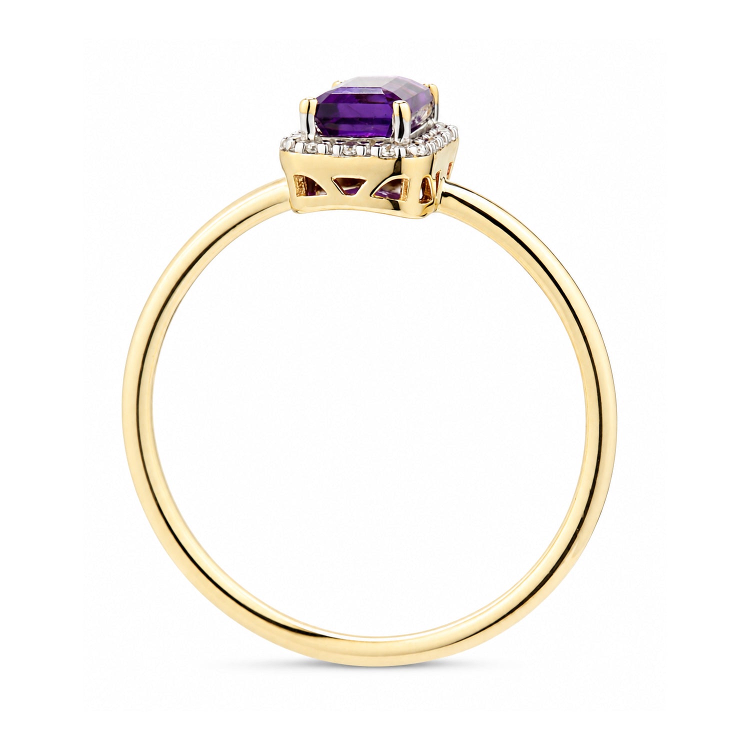 9ct Yellow Gold Amethyst and Diamond Halo Engagement Ring