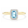 9ct Yellow Gold Blue Topaz and Diamond Halo Engagement Ring