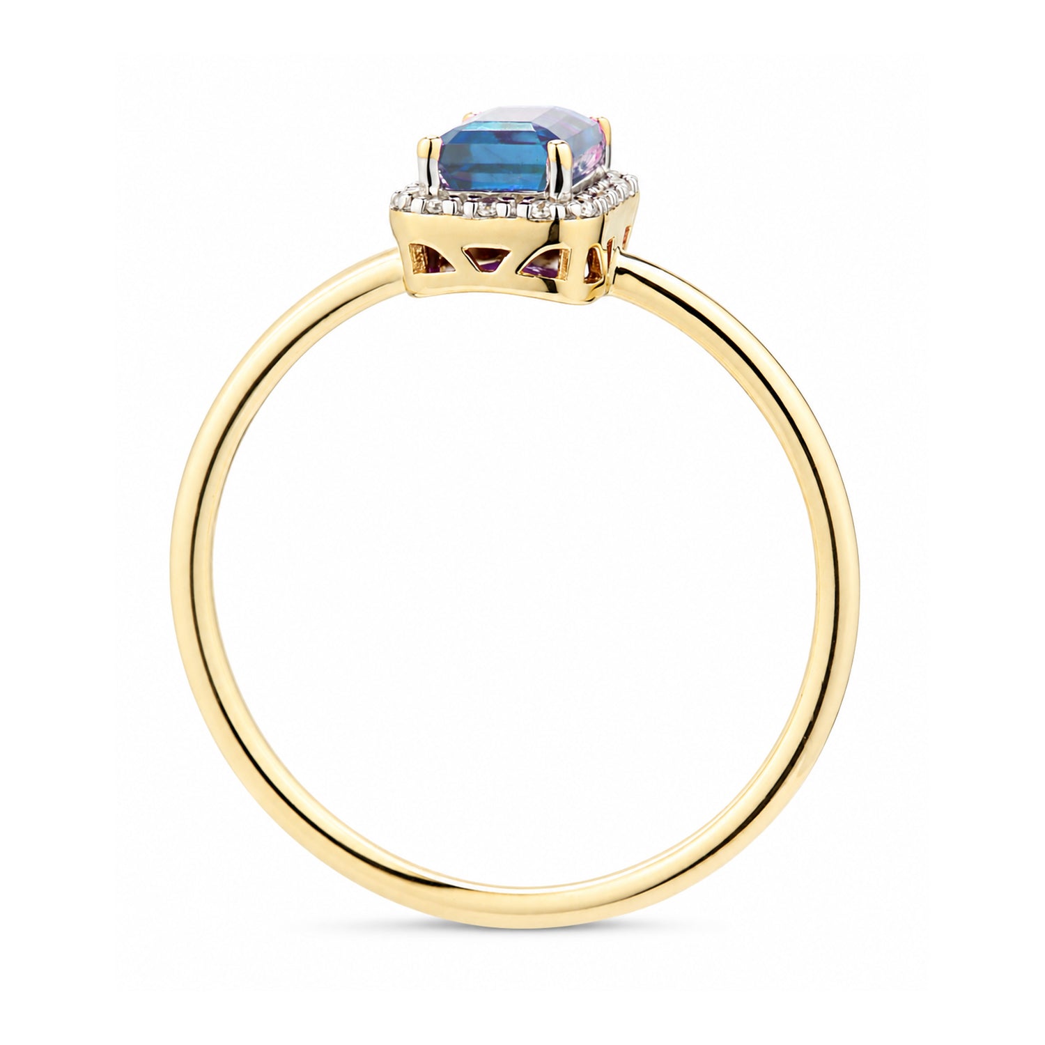 9ct Yellow Gold Blue Topaz and Diamond Halo Engagement Ring