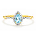 9ct Yellow Gold Pear Blue Topaz and Diamond Engagement Ring