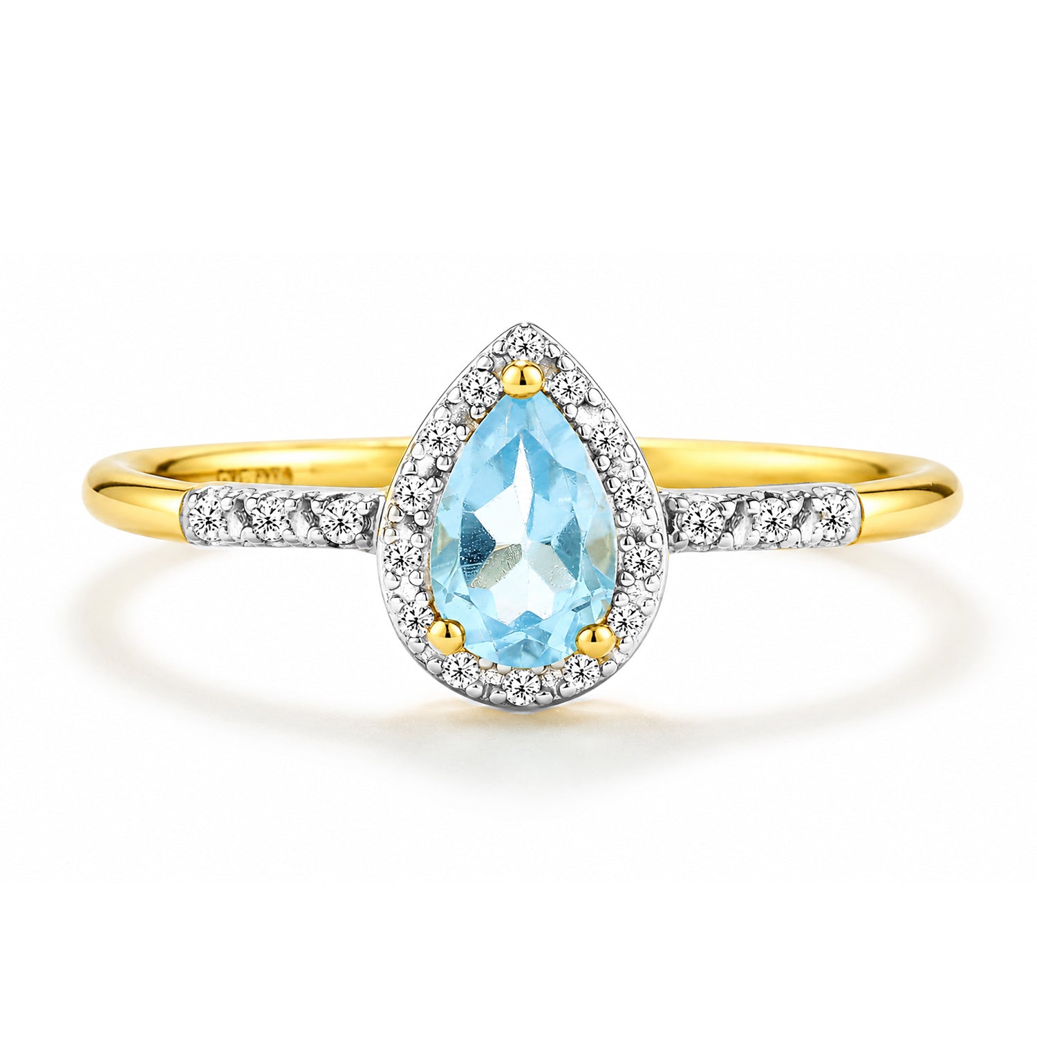 9ct Yellow Gold Pear Blue Topaz and Diamond Engagement Ring