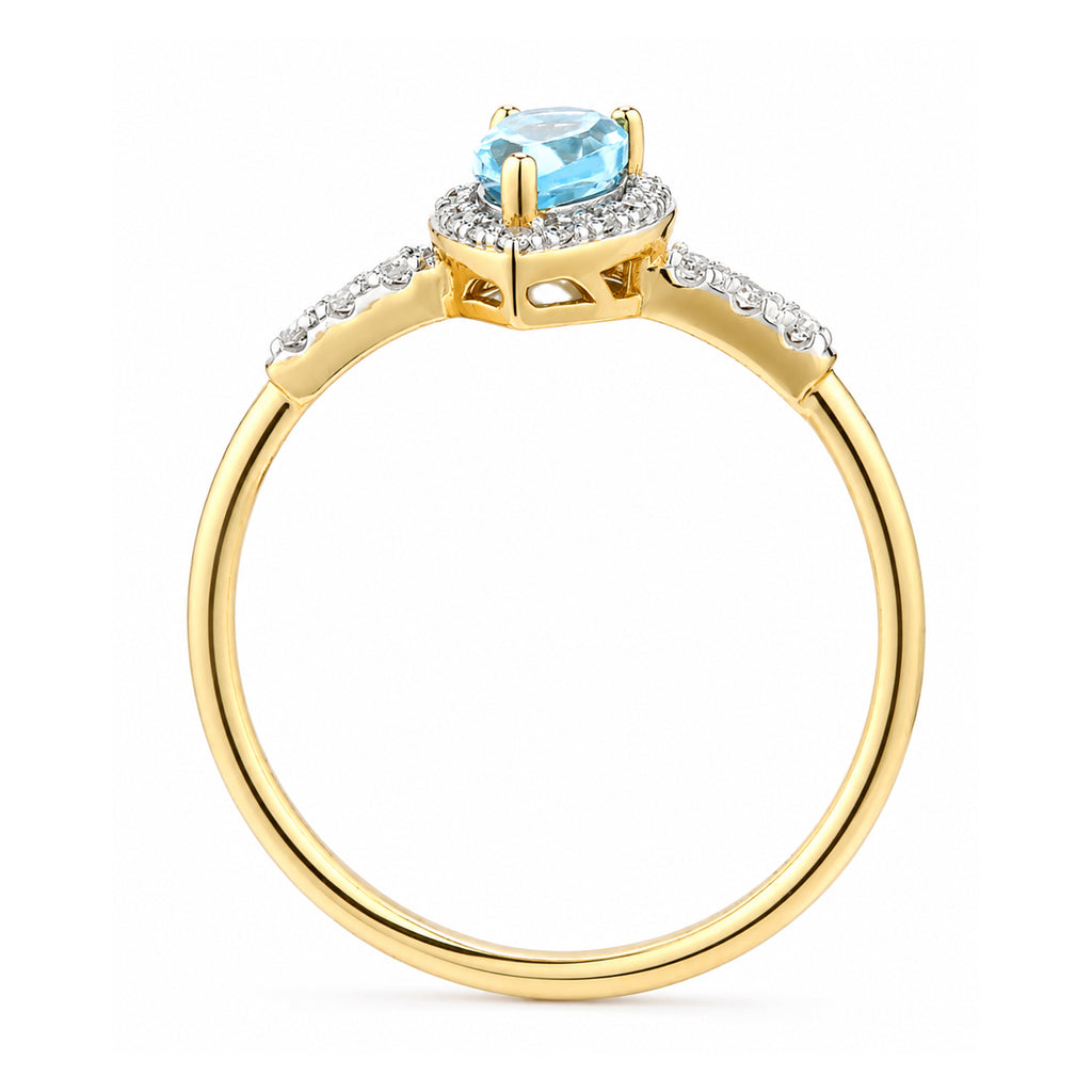 9ct Yellow Gold Pear Blue Topaz and Diamond Engagement Ring