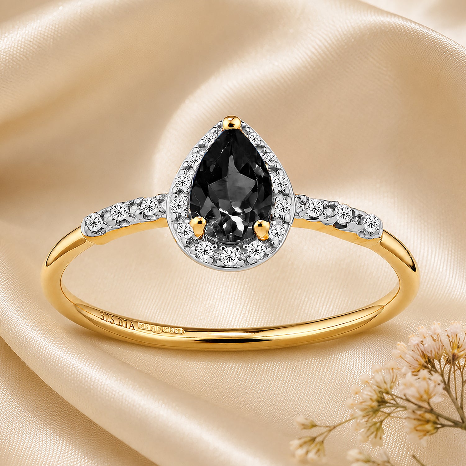 9ct Yellow Gold Pear Sapphire and Diamond Engagement Ring