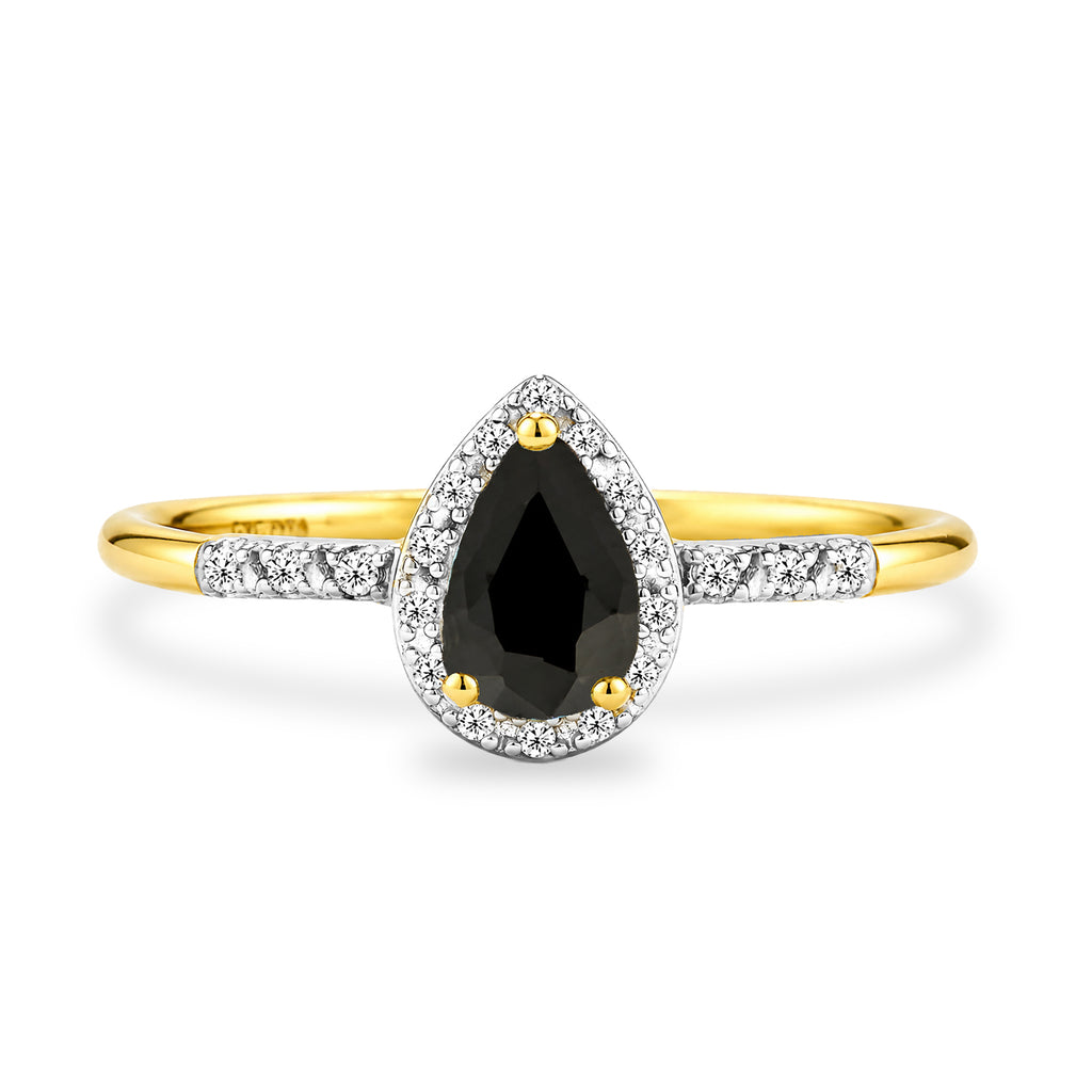 9ct Yellow Gold Pear Sapphire and Diamond Engagement Ring