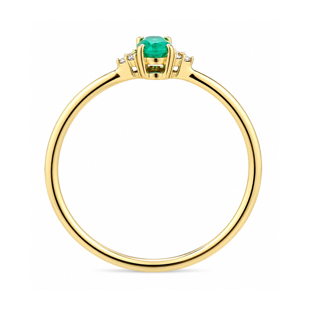 9ct Yellow Gold Emerald Engagement Ring with Trilogy Diamond Shoulders