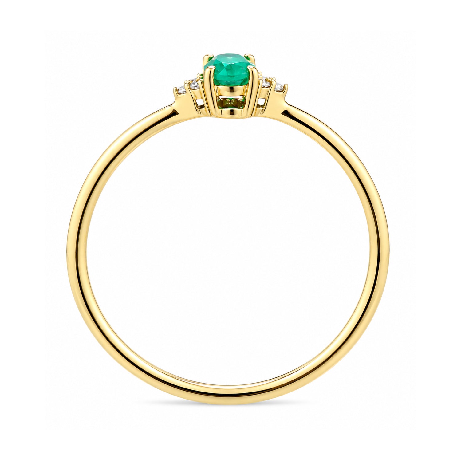 9ct Yellow Gold Emerald Engagement Ring with Trilogy Diamond Shoulders