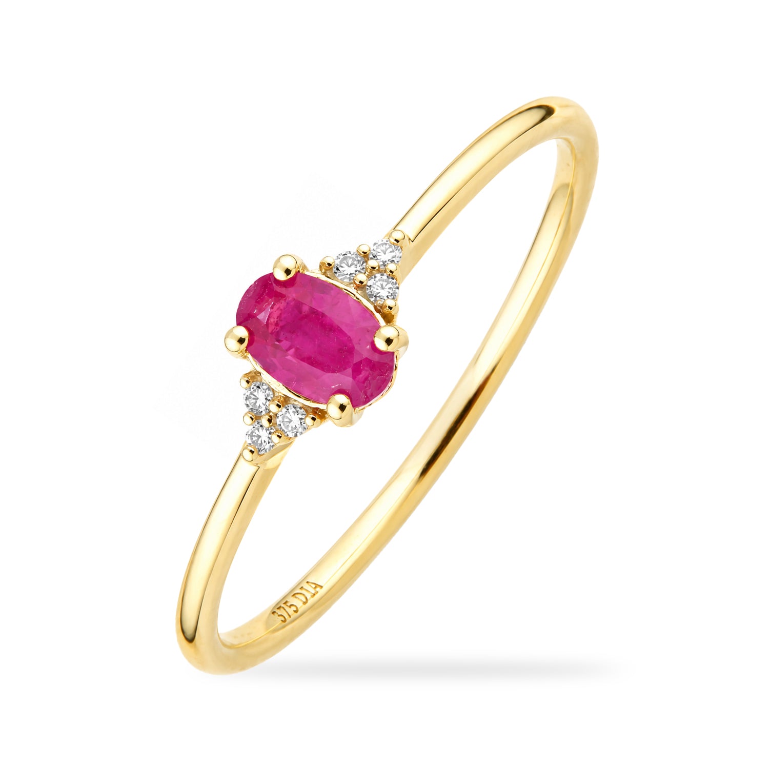 9ct Yellow Gold Ruby Engagement Ring with Trilogy Diamond Shoulders