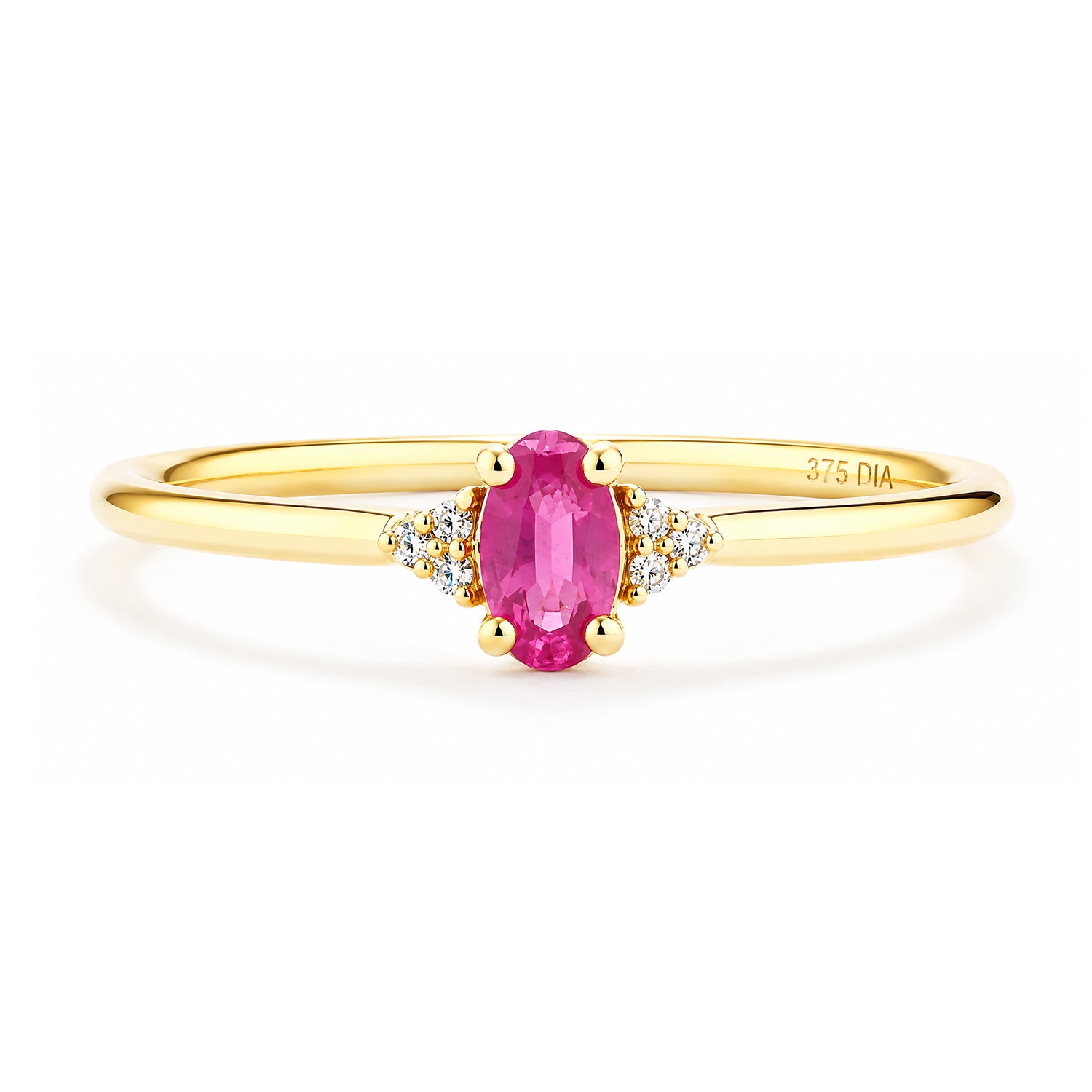 9ct Yellow Gold Ruby Engagement Ring with Trilogy Diamond Shoulders