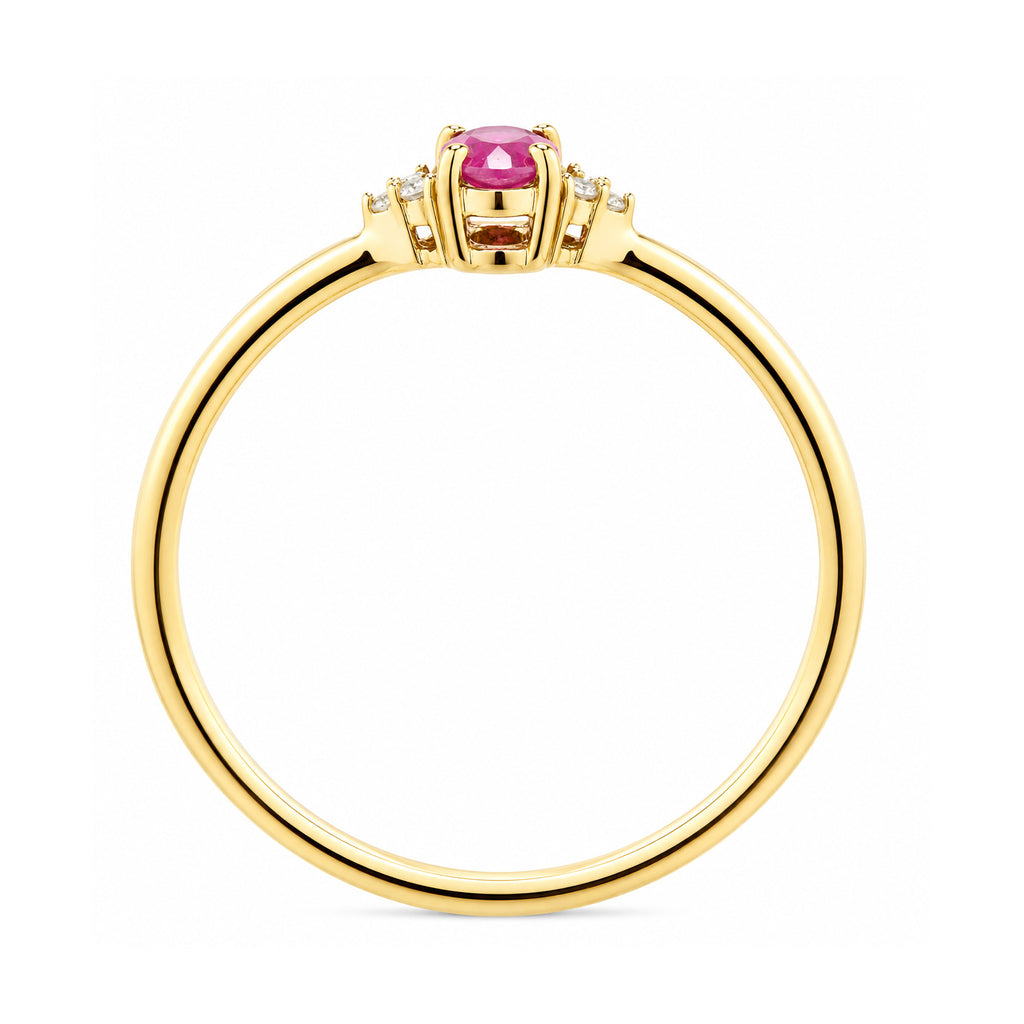 9ct Yellow Gold Ruby Engagement Ring with Trilogy Diamond Shoulders
