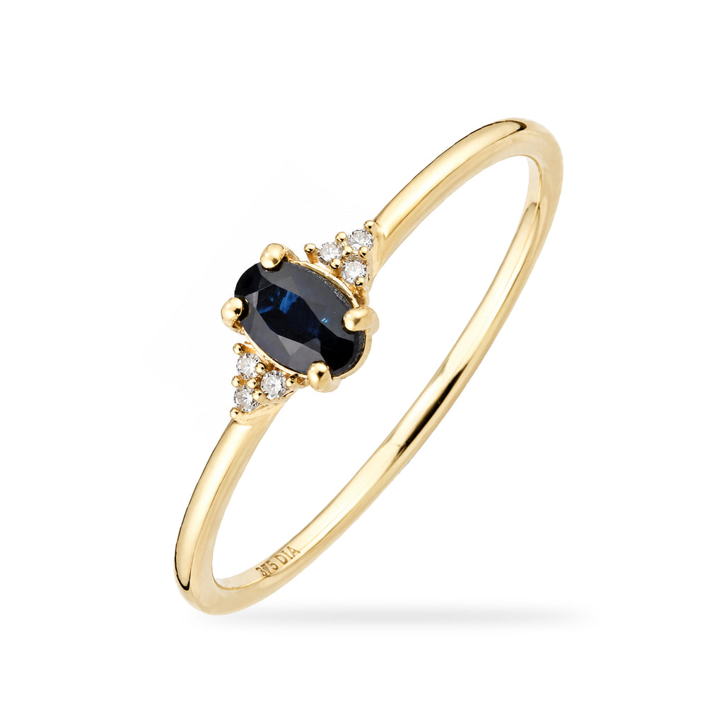 9ct Yellow Gold Sapphire Engagement Ring with Trilogy Diamond Shoulders