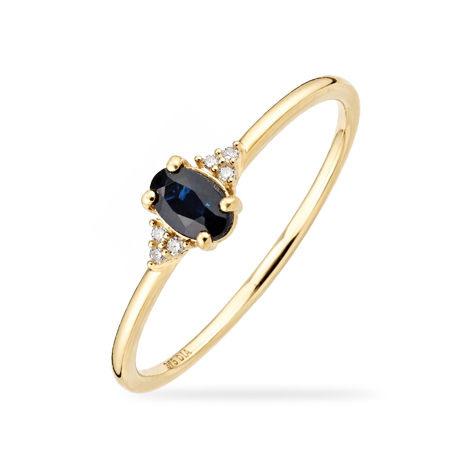 9ct Yellow Gold Sapphire Engagement Ring with Trilogy Diamond Shoulders
