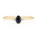 9ct Yellow Gold Sapphire Engagement Ring with Trilogy Diamond Shoulders
