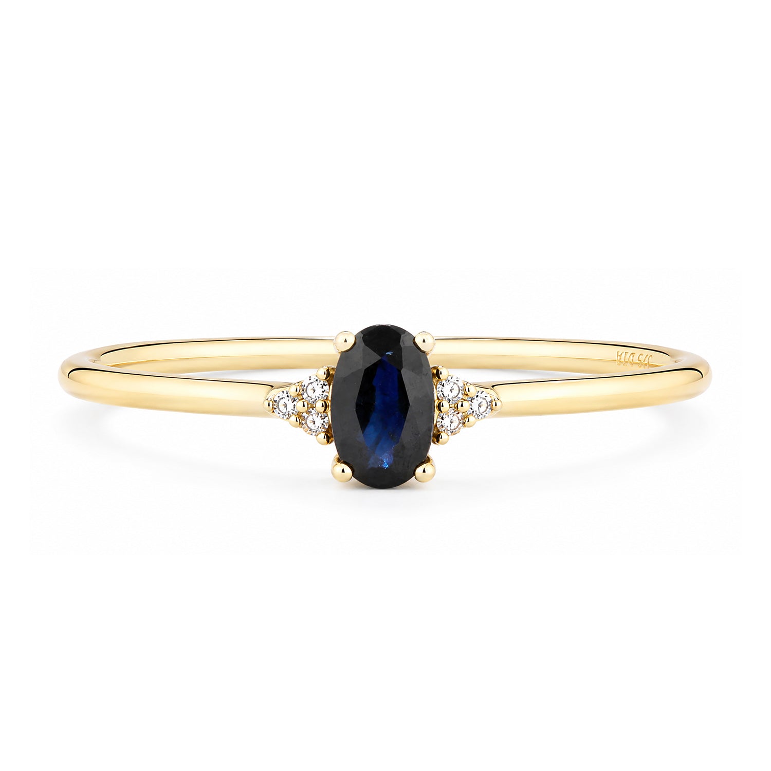 9ct Yellow Gold Sapphire Engagement Ring with Trilogy Diamond Shoulders
