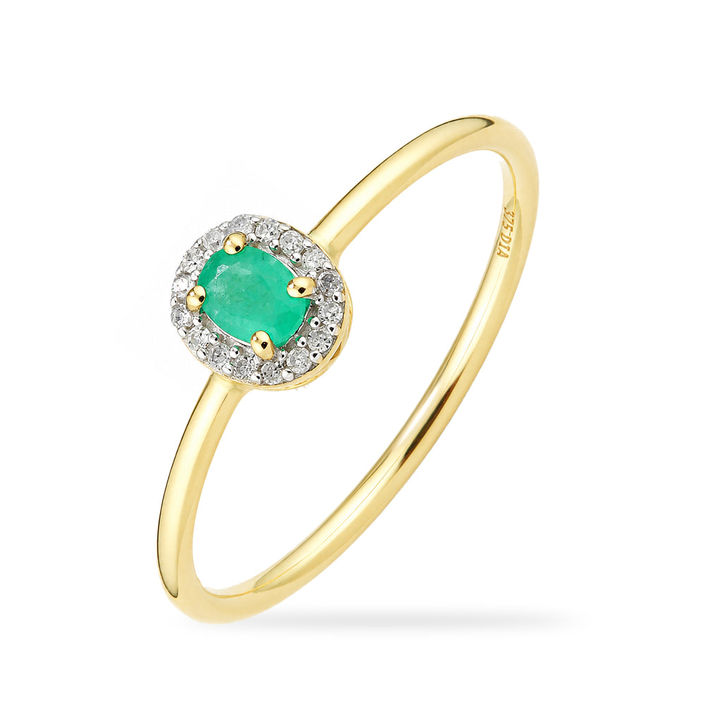 9ct Yellow Gold Emerald and Diamonds Halo Ring