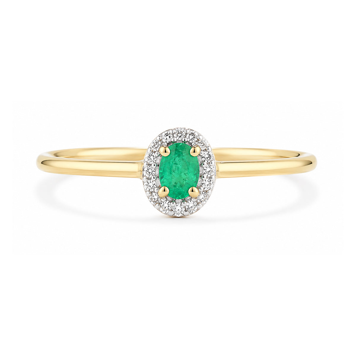 9ct Yellow Gold Emerald and Diamonds Halo Ring