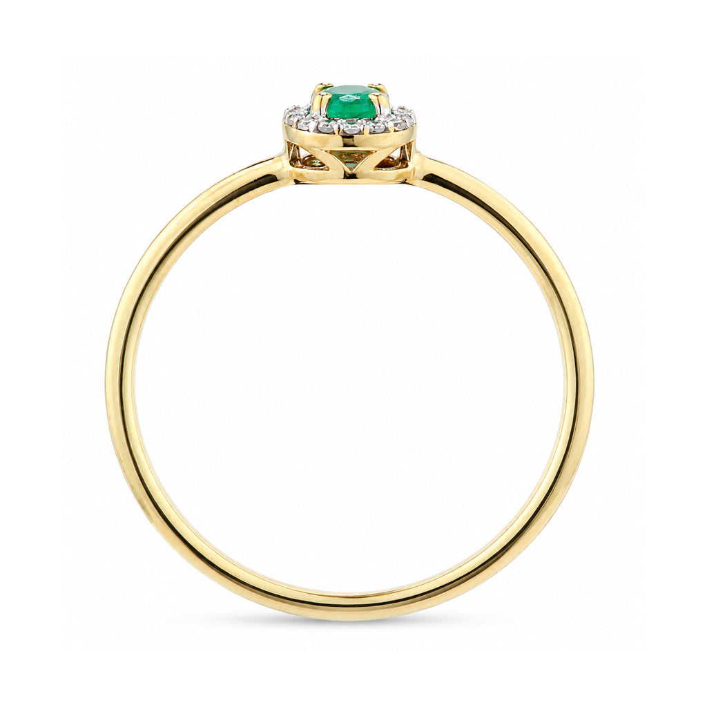 9ct Yellow Gold Emerald and Diamonds Halo Ring