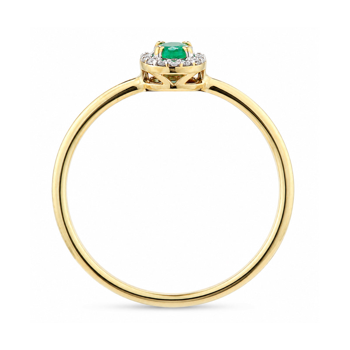 9ct Yellow Gold Emerald and Diamonds Halo Ring