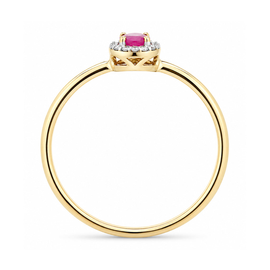 9ct Yellow Gold Ruby and Diamonds Halo Ring