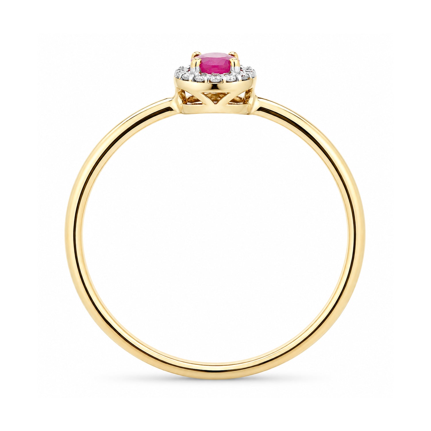 9ct Yellow Gold Ruby and Diamonds Halo Ring